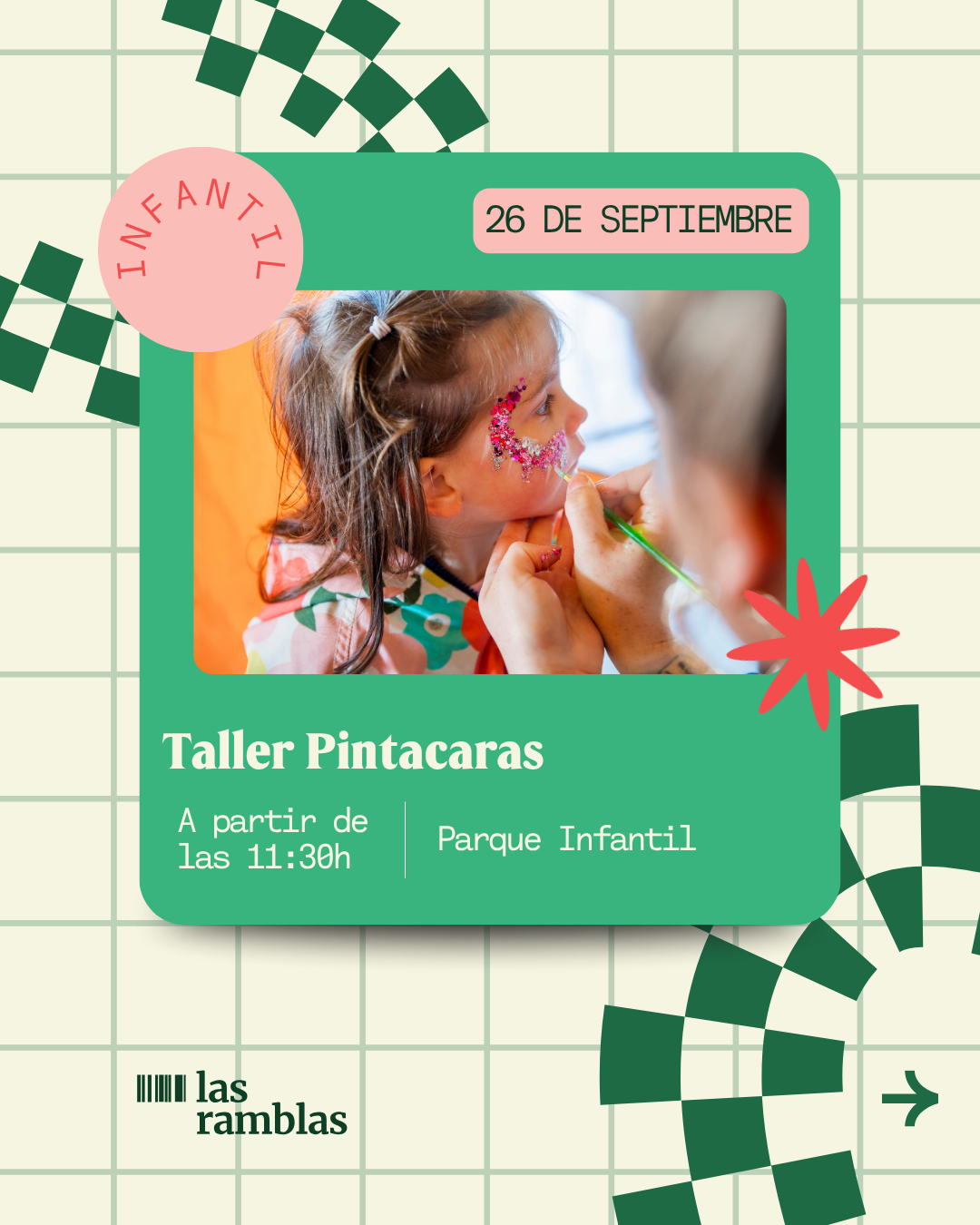 Taller infantil de pintacaras en Las Ramblas Centro
