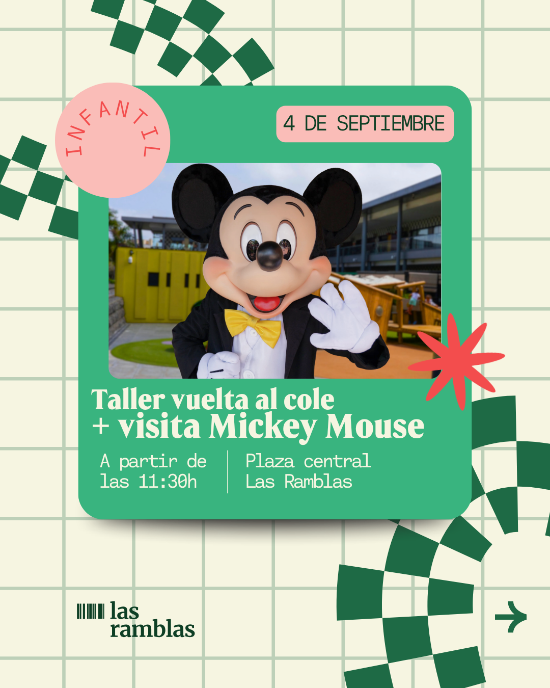 Taller vuelta al cole y visita de Mickey Mouse en Las Ramblas Centro